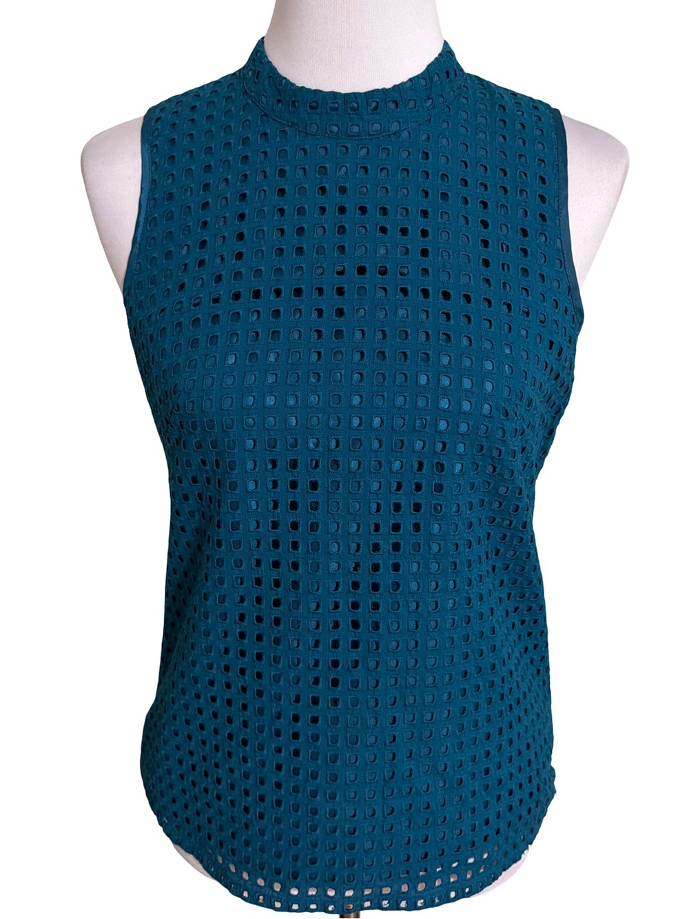 J. Crew Mock Neck Sleeveless Eyelet Shell Teal